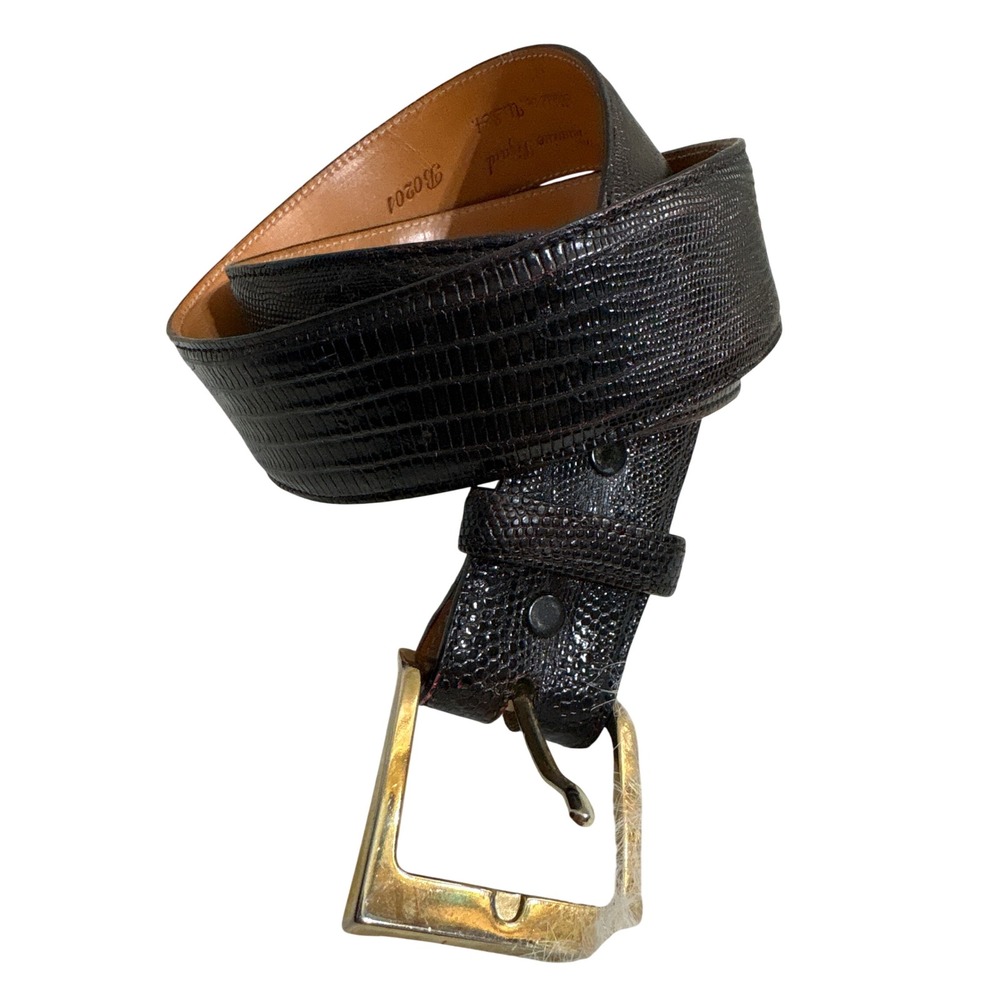 Lucchese Mens Dark Brown Genuine Lizard Leather Belt Size 32 Made in USA B0201